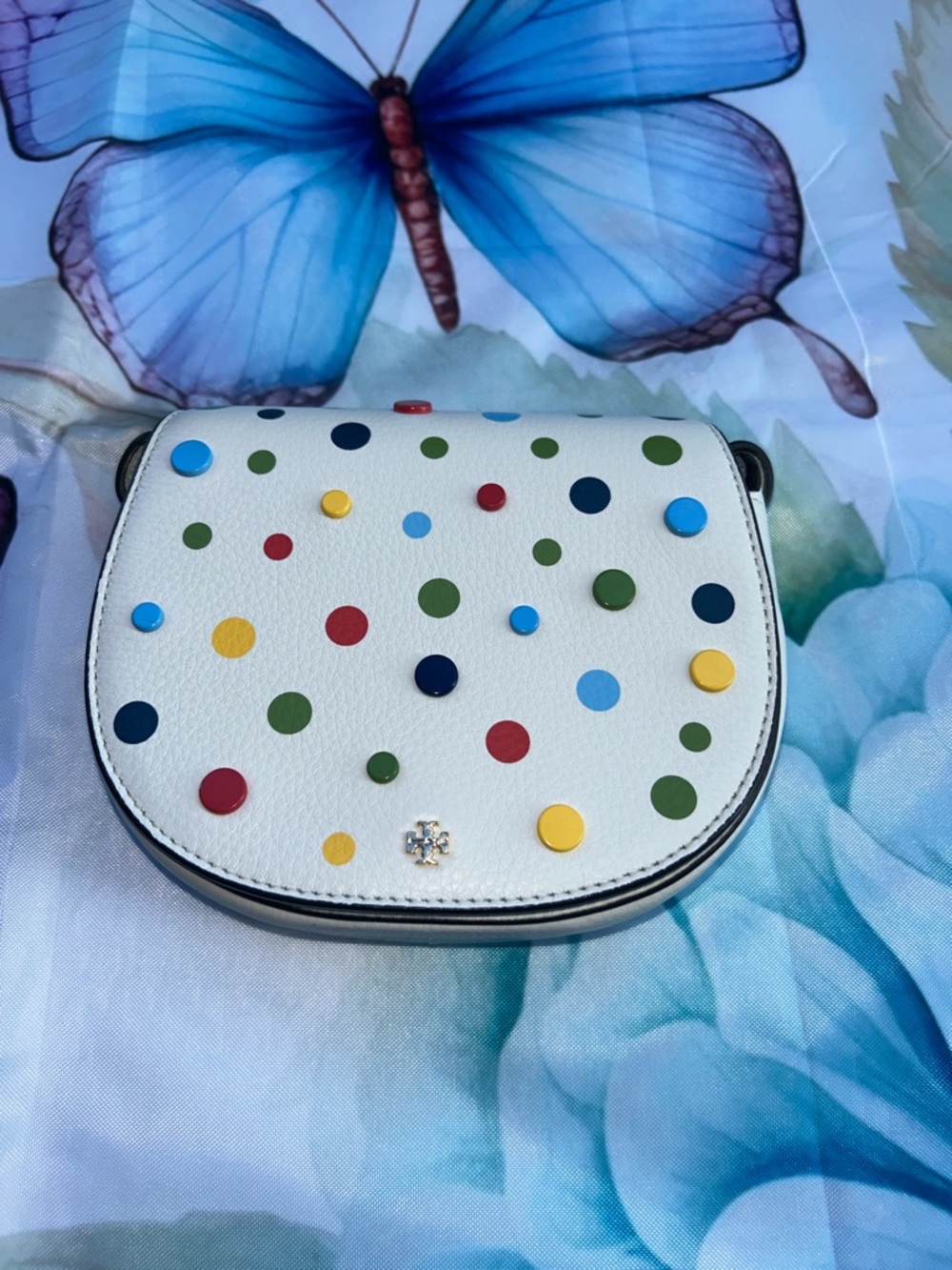 Tory Burch New Ivory Confetti Mini Saddle Bag